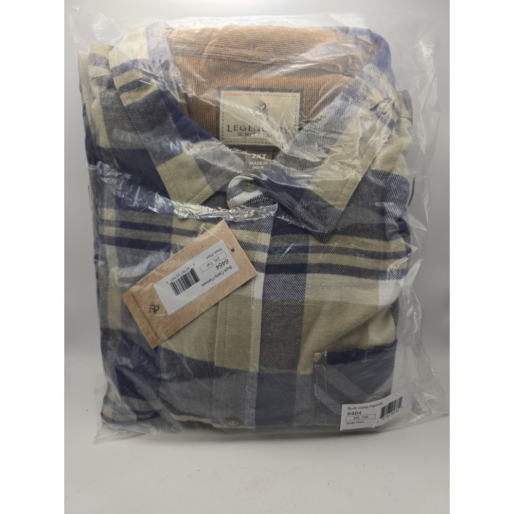 Legendary Whitetails Buck Camp Flannel Shirt Men's 2XLT S Shale Plaid